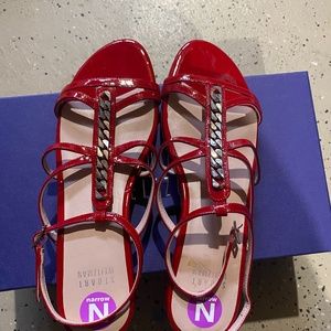New Stuart Weitzman Red Sandals With Silver Accents